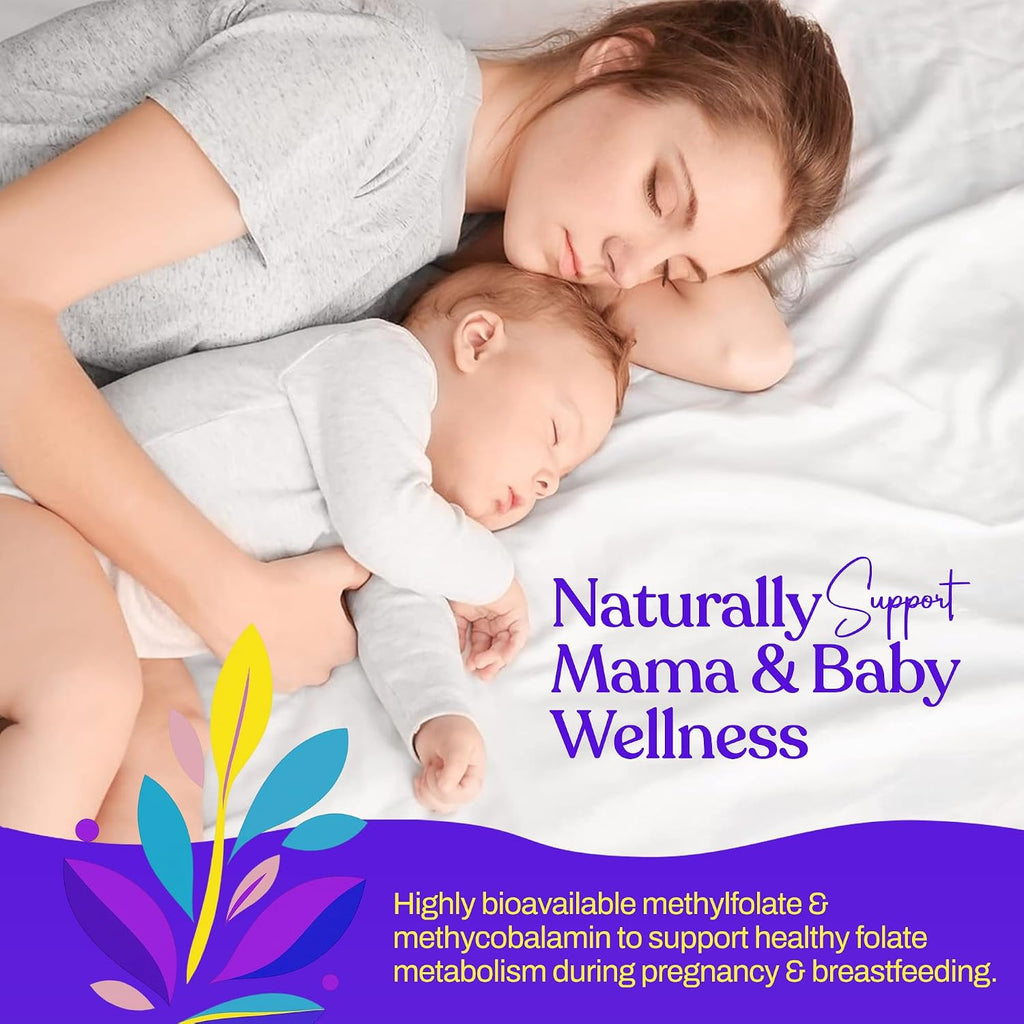 Mama's Select Methylfolate + B12 para Embarazo y Lactancia – 5-MTHF Folato + Metilcobalamina – Favorece el Desarrollo Cerebral del Bebé – 30 Cápsulas