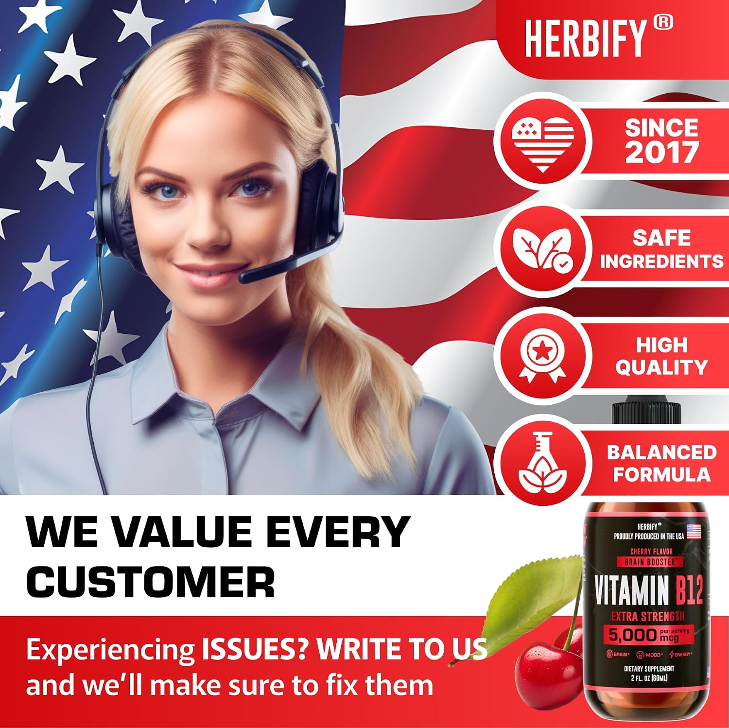 HERBIFY Vitamina B12 Metilada 5000 mcg - Gotas Líquidas de Metilcobalamina - Complejo B - Energía y Sistema Inmunitario - 30 Días - 60 ml