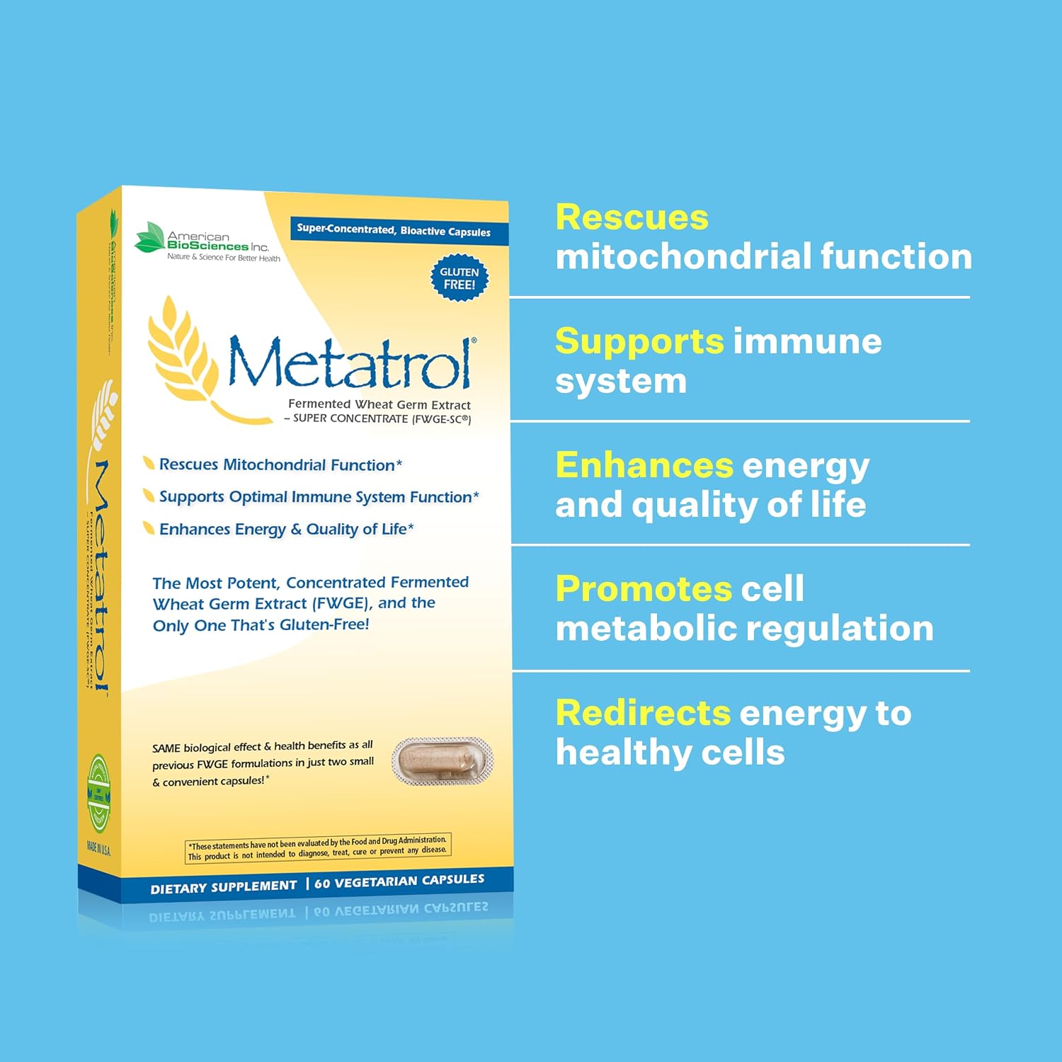 American BioSciences Metatrol - Extracto de Germen de Trigo Fermentado (60 Cápsulas Vegetarianas, 41 mg)