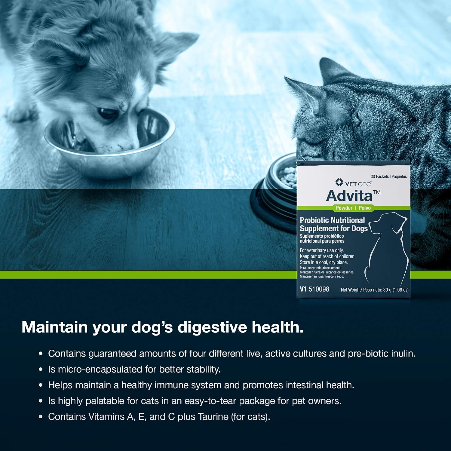 VetOne Advita Probiotic for Dogs - Powder Supplement, 30 packets