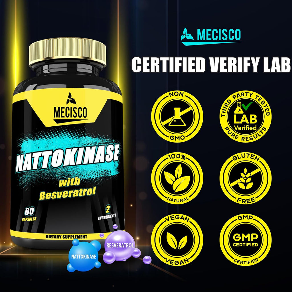 Mecisco Nattokinase con Trans-Resveratrol - 60 Cápsulas - No OGM, Sin Gluten