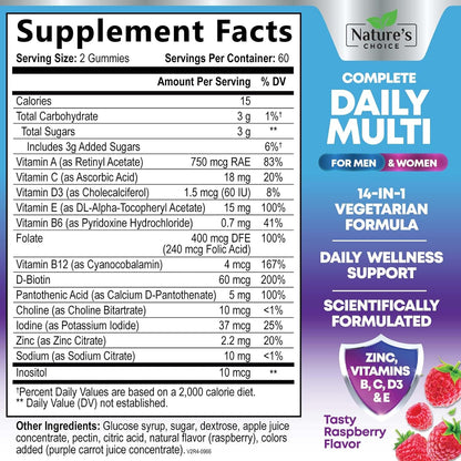 Nature's Choice Multivitamin Gummies for – Vitamina C: Favorece la formación normal de colágeno para el – Image 2