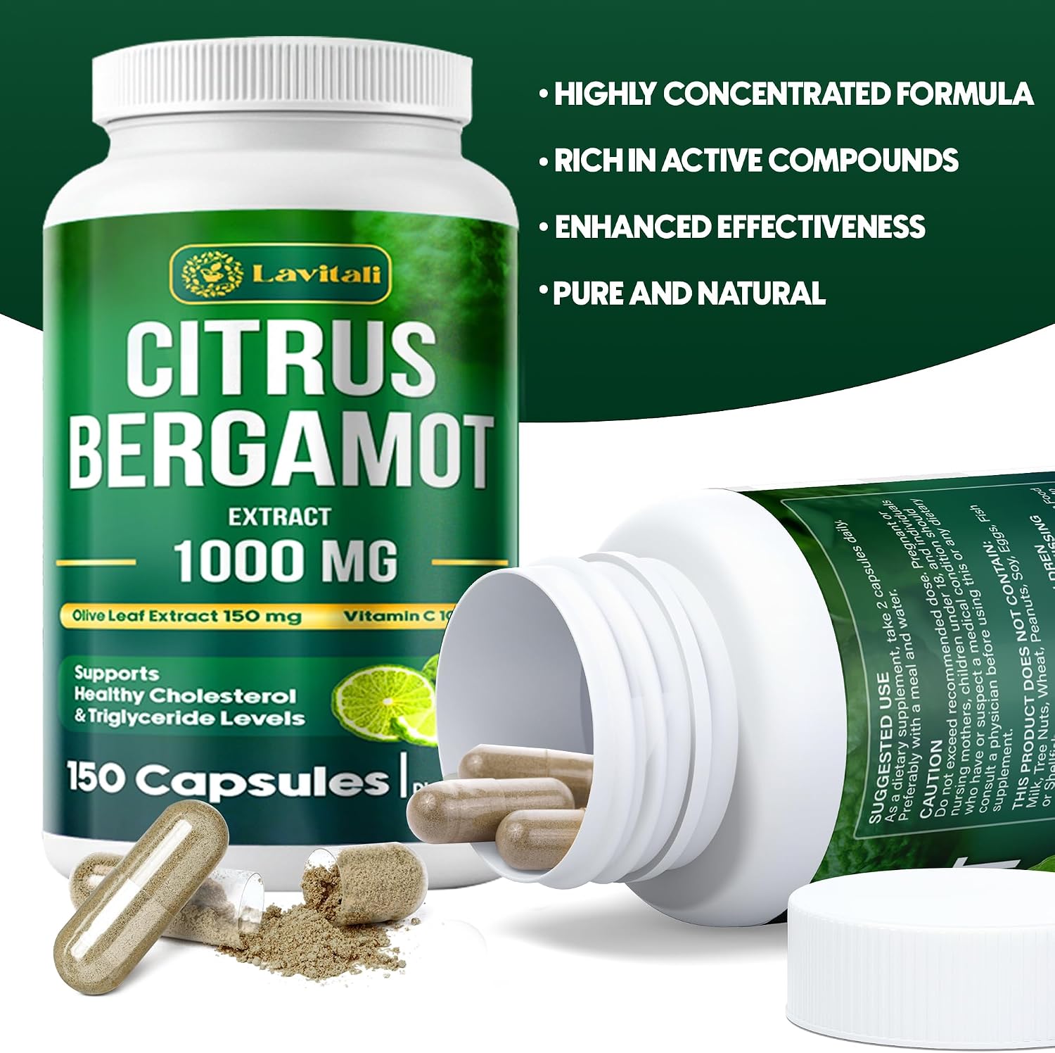 Extracto Concentrado de Bergamota Cítrica 25x, 1000mg por Dosis, 150 Cápsulas Vegetales - LaVitali
