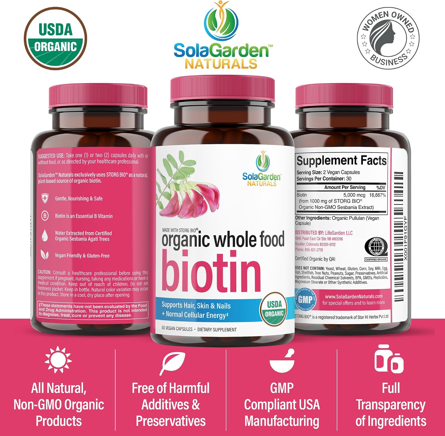 Biotina Orgánica Vegetal 5000 mcg - 60 Cápsulas - SolaGarden Naturals