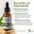 Vitamina D3 y K2 Gotas - Suplemento Líquido de D3 y K2, 30 ml