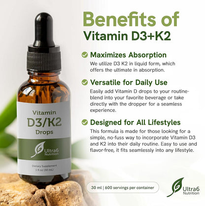 Vitamina D3 y K2 Gotas - Suplemento Líquido de D3 y K2, 30 ml – Image 2