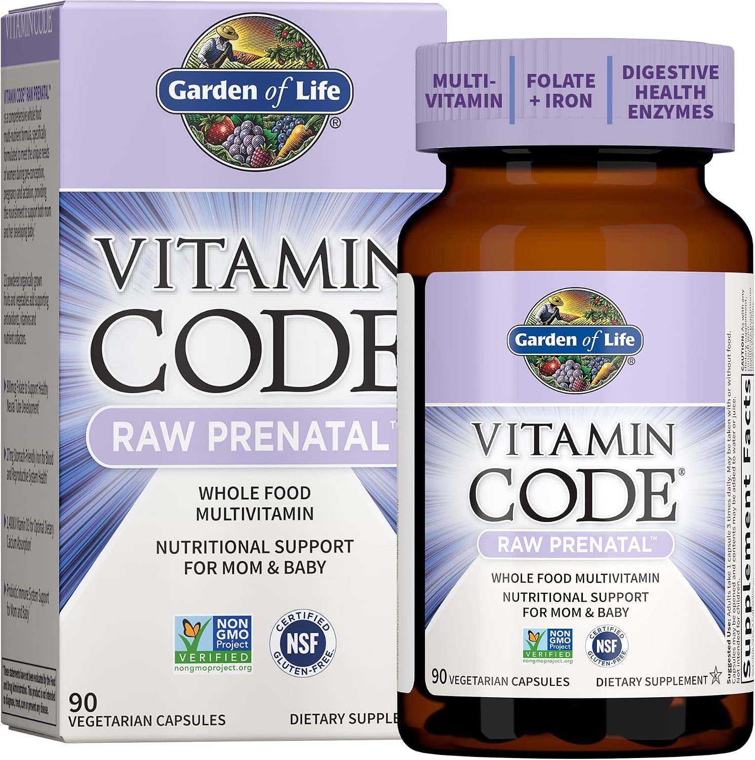 Garden of Life Vitamin Code Raw Multivitamínico Prenatal con Hierro, Ácido Fólico y Probióticos - 90 Cápsulas (30 Días)