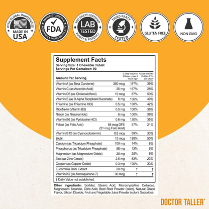 Doctor Taller Kids - Multivitamínico infantil con calcio, 90 comprimidos masticables sabor uva – Image 3