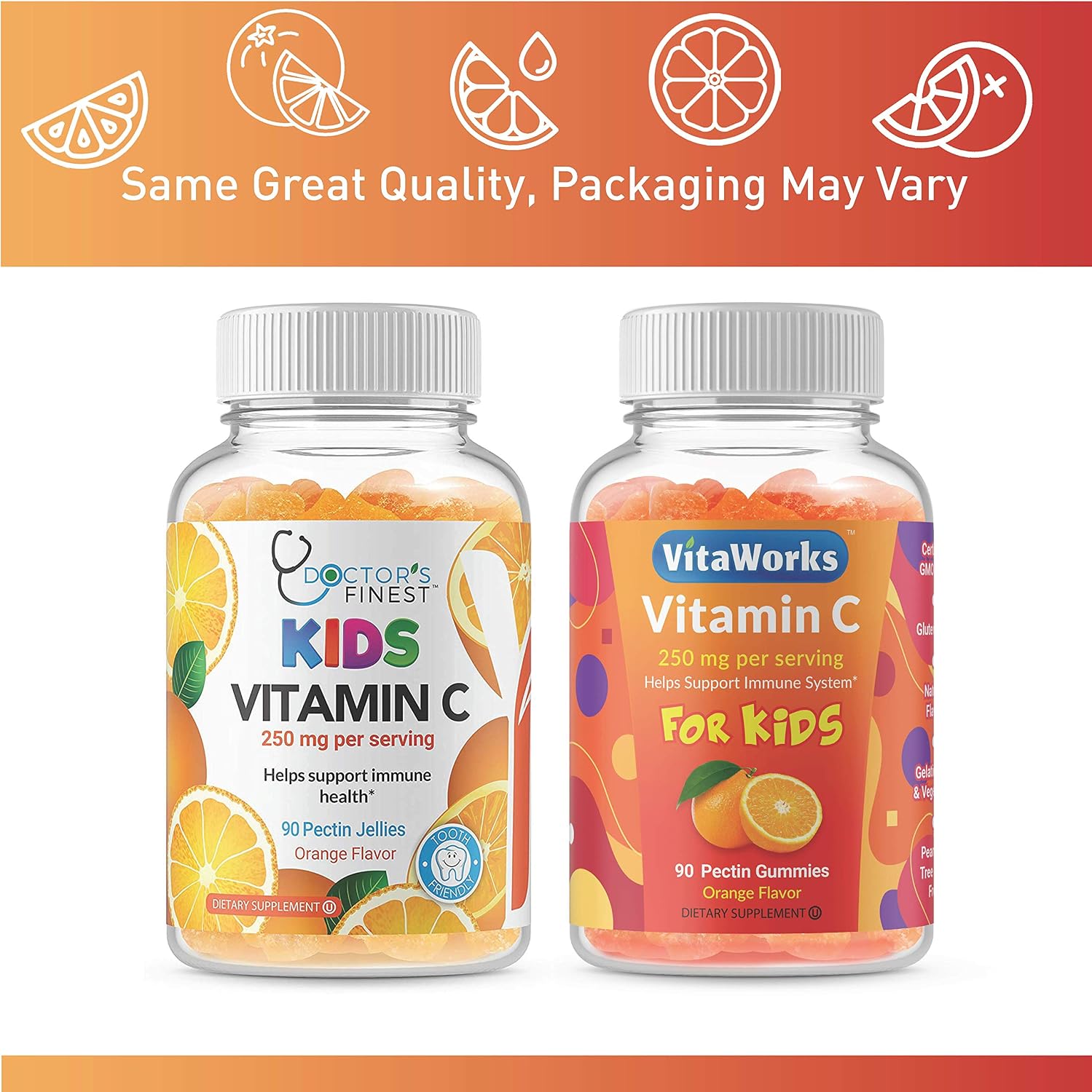 Doctors Finest Gomitas de Vitamina C para Niños – Veganas, Sin OGM y Sin Gluten – Sabor Naranja – 90 Gomitas (45 Dosis)