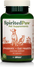 Spirited Paw Probiótico + Salud Intestinal - Apoyo Digestivo e Inmunológico para Perros y Gatos - Mezcla de Prebiótico, Probiótico y Postbiótico con Trigo Sarraceno Orgánico y Fibra de Raíz de Achicoria - 90 Cápsulas