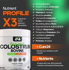 Cure24 Calostro Bovino X3 en Polvo para Humanos, 100% Puro Natural de Pasto, Alto en IgG, con Probiótico y Prebiótico, Sin Sabor, Fabricado en EE.UU.