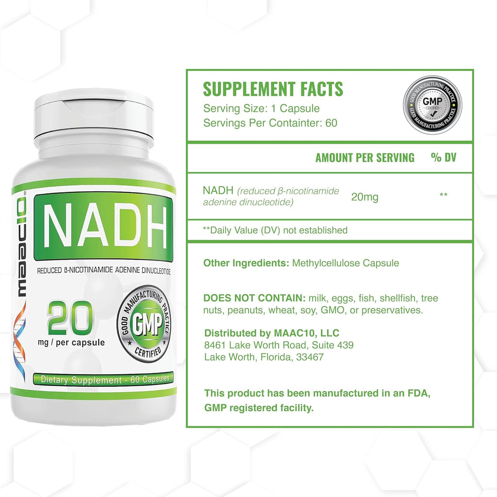 MAAC10 NADH 20 mg, 60 Cápsulas – Energía y Longevidad