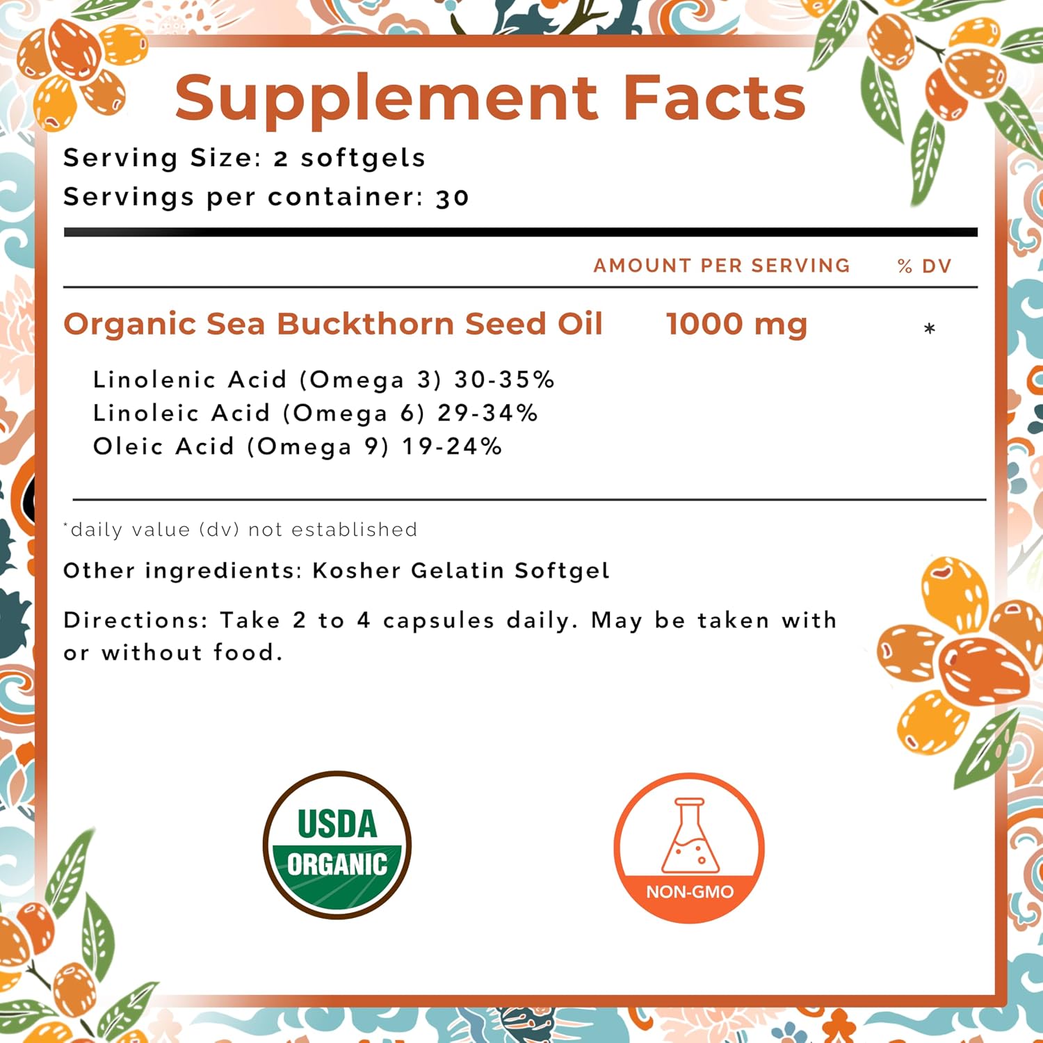 SEABUCKWONDERS Aceite de Semilla de Espino Amarillo Orgánico - Omega 3-6-9, 120 Cápsulas Blandas