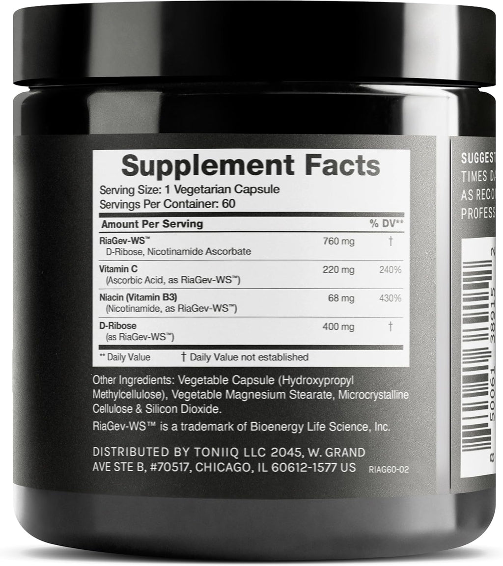Toniiq Ultra High Potency 1400mg NAD Supplement - Complexo de Niacina B3 con RiaGev