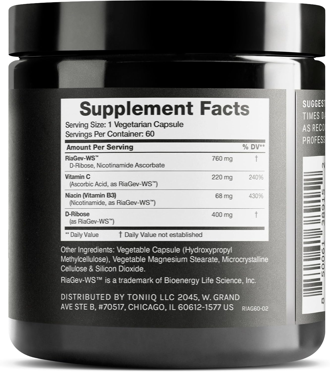 Toniiq Ultra High Potency 1400mg NAD Supplement - Complexo de Niacina B3 con RiaGev
