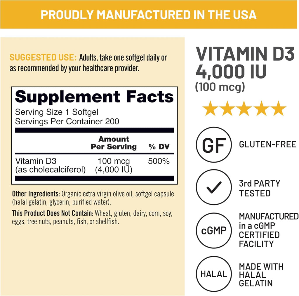 NatureWise Vitamina D3 4000 UI (100 mcg) - 200 Cápsulas con Aceite de Oliva Virgen Extra