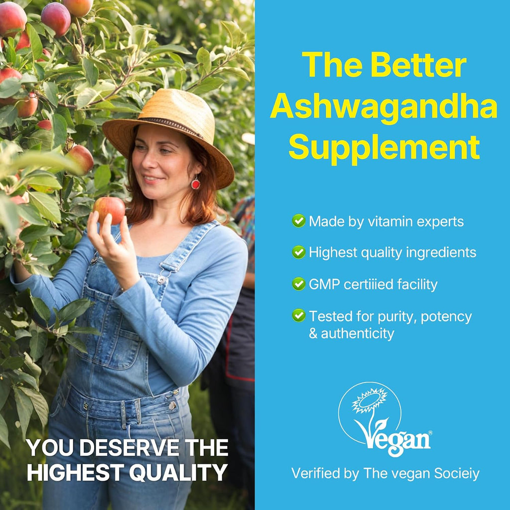 Ashwagandha Gummies, 2000mg Extracto de Raíz Orgánica para Mujeres y Hombres - 60 Gominolas