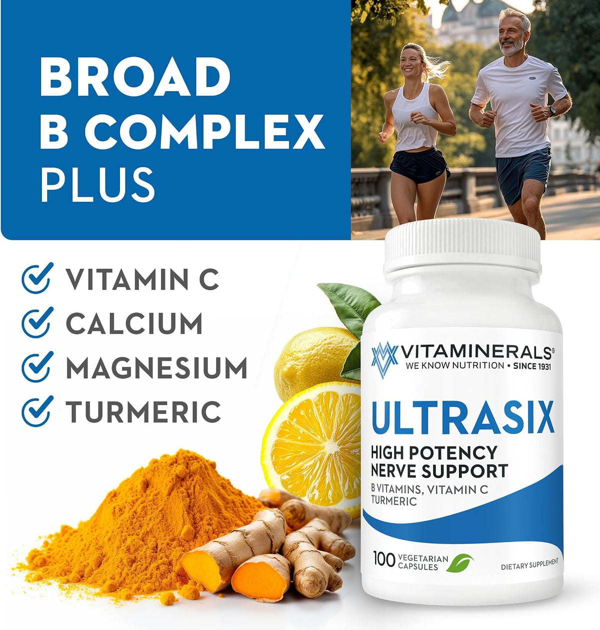 Vitaminerals 56 Ultrasix® Nervio | Energía | Apoyo Inmunológico | Vitaminas B | Cúrcuma | 100 Cápsulas Vegetales – Image 5