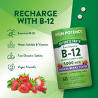 Nature's Truth Vitamina B12 5000 mcg Metilcobalamina - 60 Tabletas de Disolución Rápida Sabor Bayas - Vegano, Sin Gluten