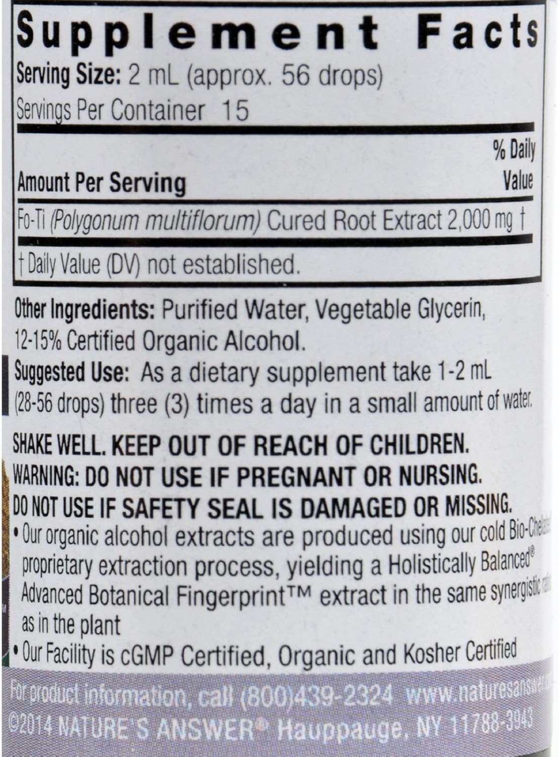 Nature's Answer Raíz de Fo-Ti con Alcohol Orgánico - 30 ml
