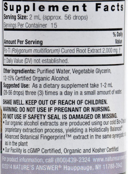 Nature's Answer Raíz de Fo-Ti con Alcohol Orgánico - 30 ml – Image 2