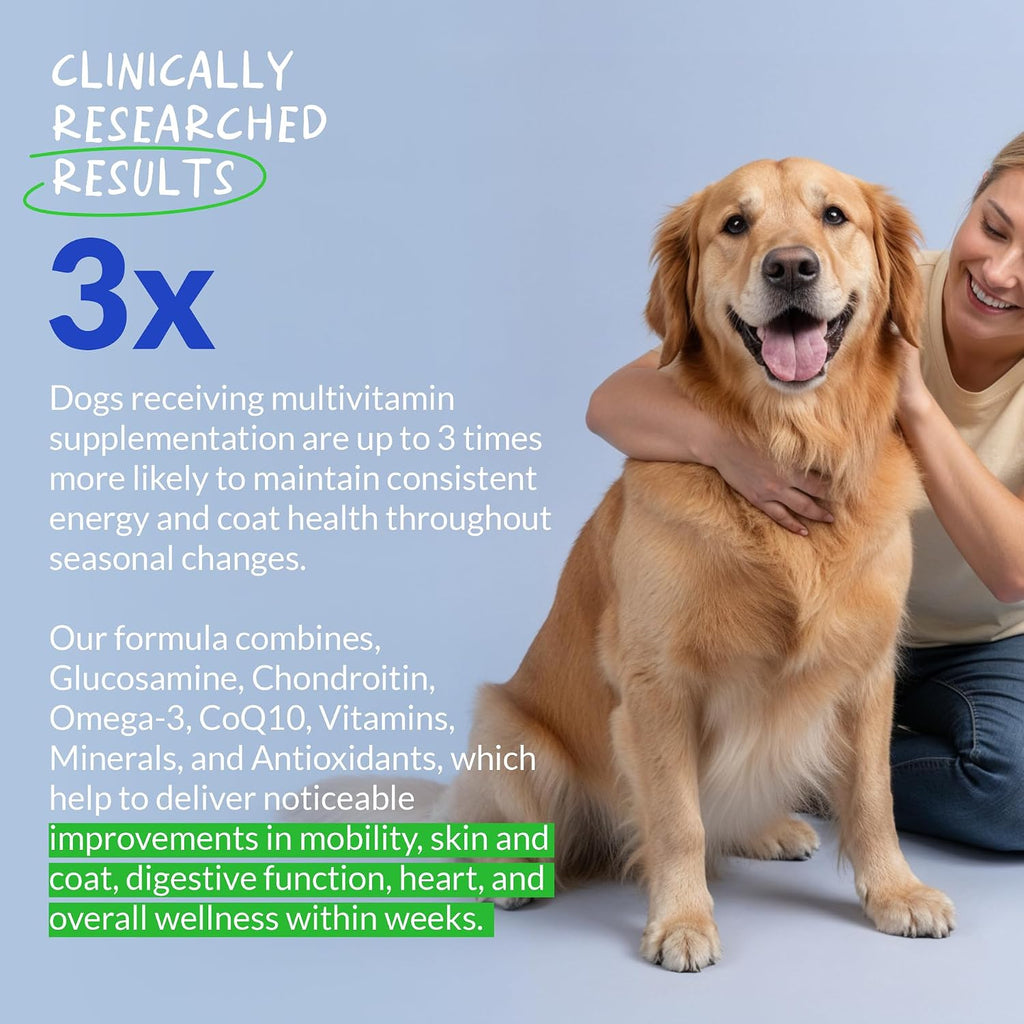 Multivitamin for Dogs 120 Tablets - Glucosamine, Fish Oil & CoQ10