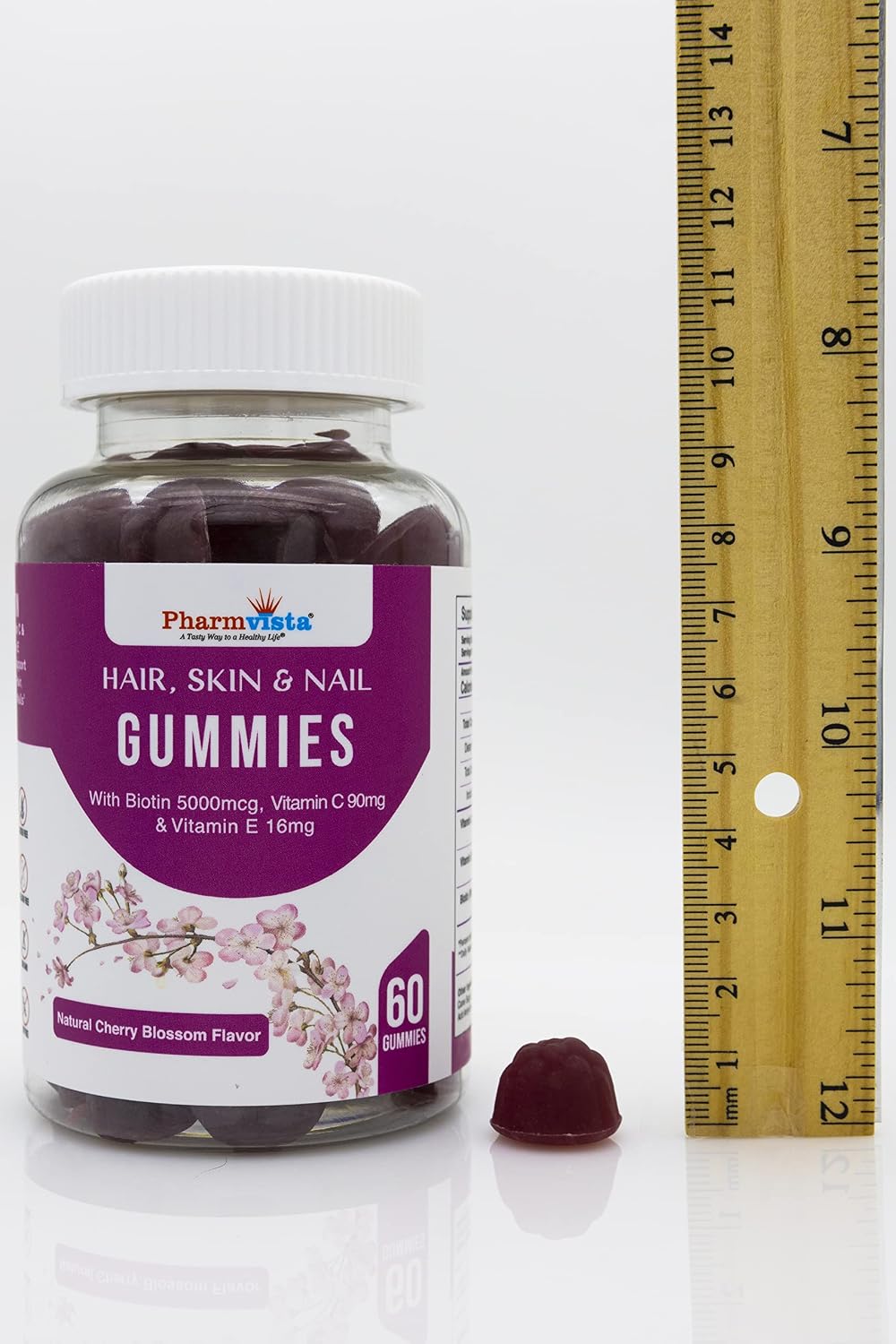 Pharmvista Gominolas de Biotina, Vitamina C y E para Cabello, Piel y Uñas - Vegano, Sin Gluten, No GMO - 60 Unidades