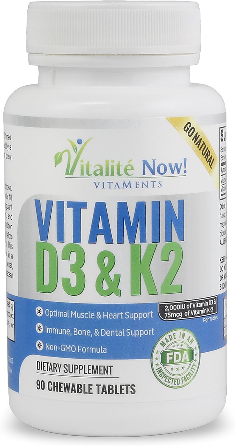 Vitalité Now! Vitamina D3 2000 UI + K2 MK7 - 90 Comprimidos Masticables - Sabor Cereza