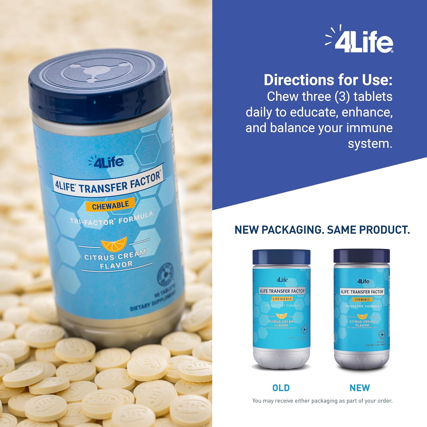 4Life Transfer Factor Chewable Immune Support Creamy Citrus, 90 Tablets