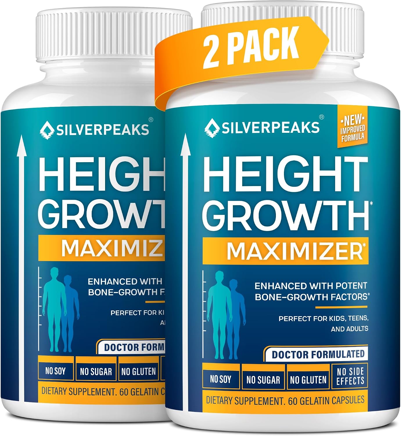 SILVERPEAKS Height Growth Maximizer - 60 Cápsulas con Calcio, Zinc, GABA y Vitamina D3