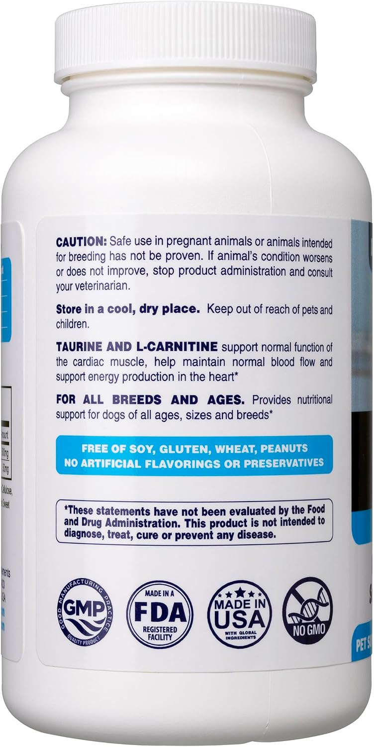 Dr. Oscar Suplemento de Taurina para Perros con L-Carnitina, 120 Comprimidos Masticables, 500mg de Taurina por cada 25lbs de Peso