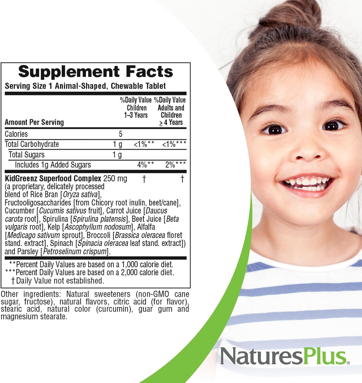 NaturesPlus Animal Parade KidGreenz – Superalimento infantil sabor tropical – 90 comprimidos masticables