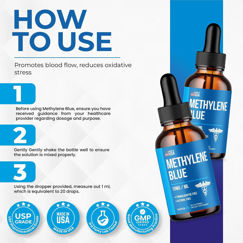 Azul de Metileno Gotas 1% Grado USP - Suplemento para Humanos (60 ml)