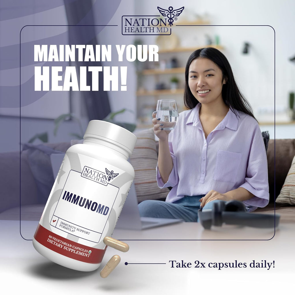 NATION HEALTH MD Complemento para el Apoyo Inmunológico con Saúco, Zinc, Vitaminas C, D3 y E - 60 Cápsulas