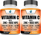 American Standard Supplements Vitamina C 2000mg con Zinc y Escaramujo - 120 Cápsulas