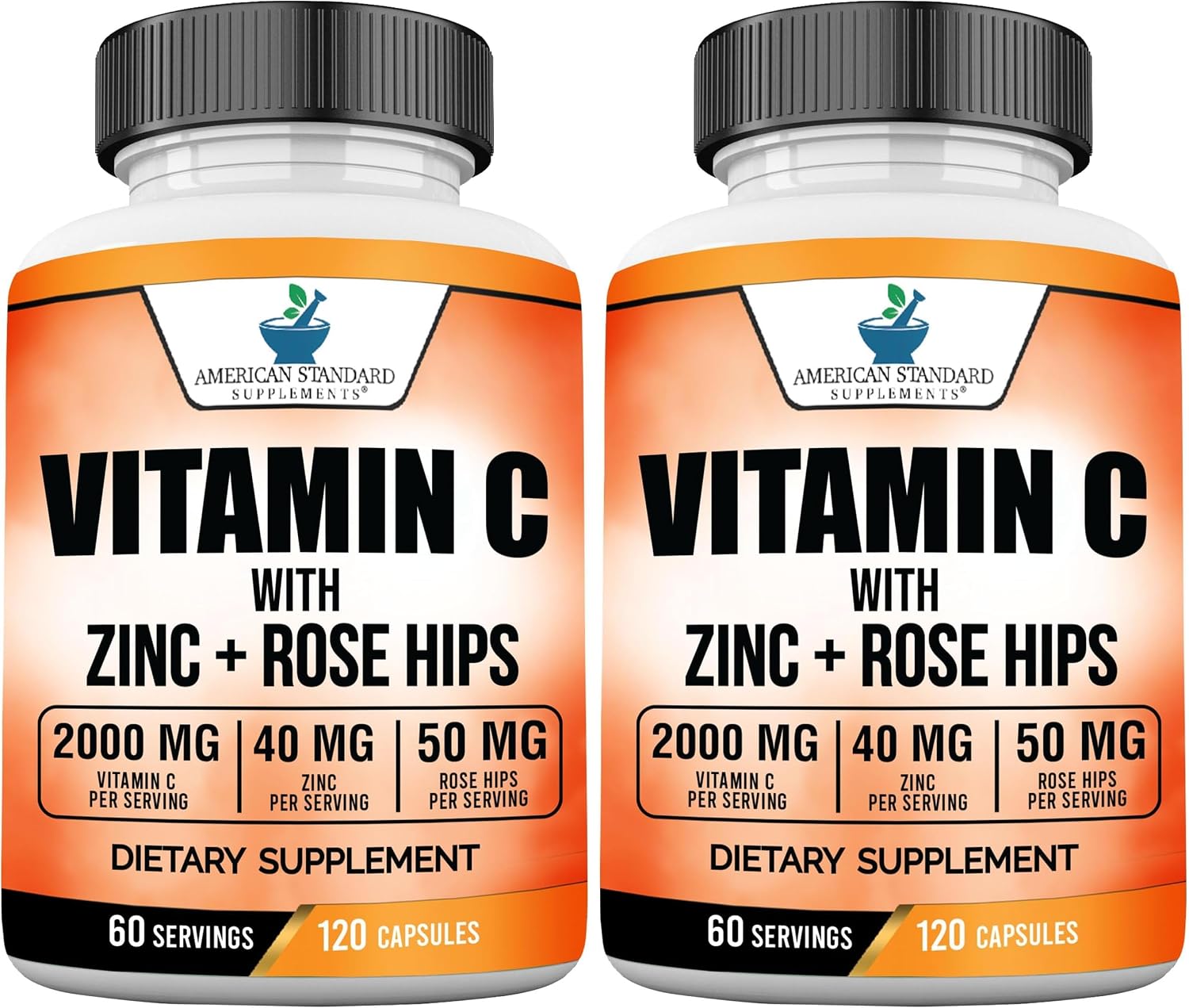 American Standard Supplements Vitamina C 2000mg con Zinc y Escaramujo - 120 Cápsulas
