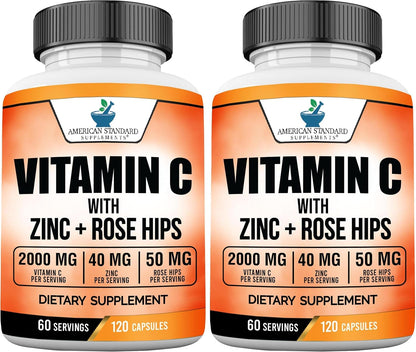 American Standard Supplements Vitamina C 2000mg con Zinc y Escaramujo - 120 Cápsulas – Image 10