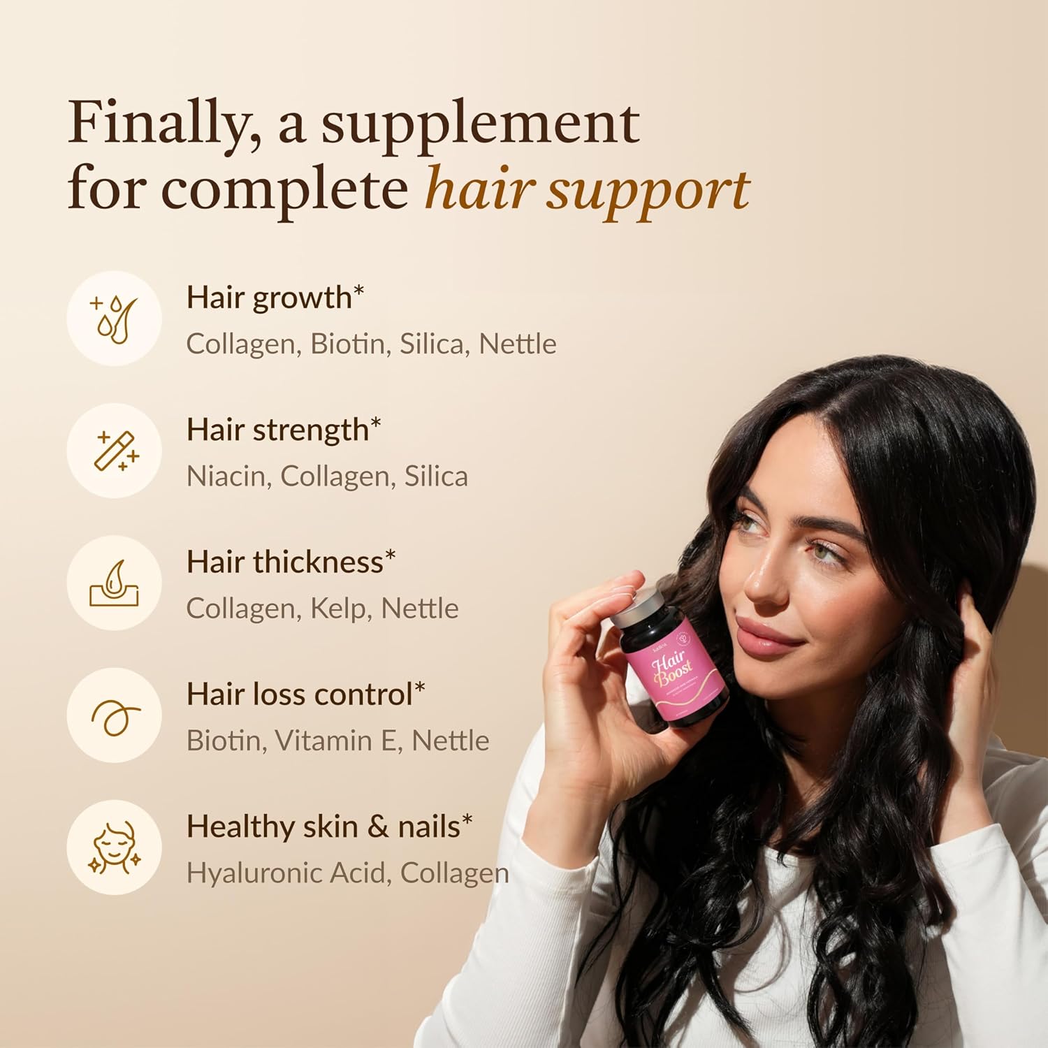 18-en-1 Hair Growth Supplement | Colágeno, Biotina, Ortiga y Bambú