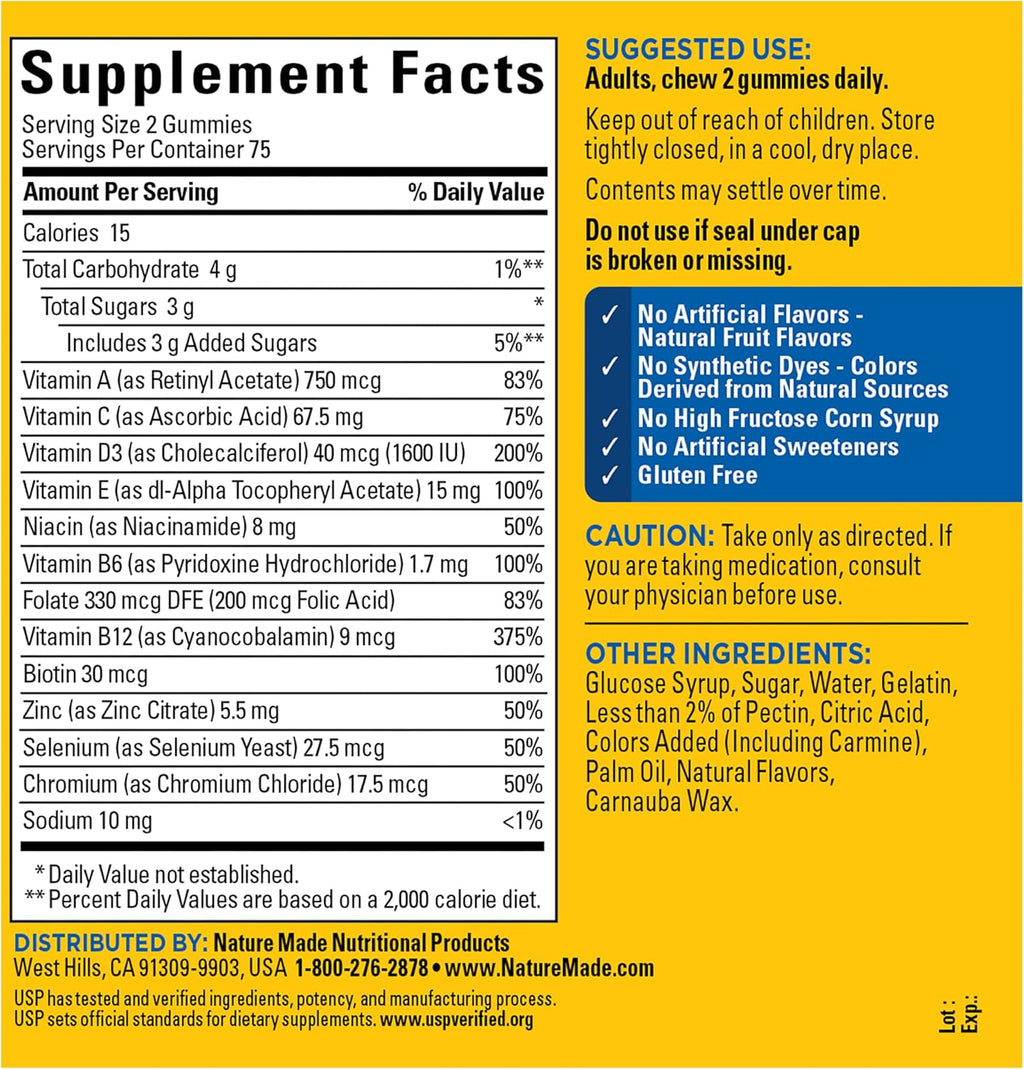 Nature Made Multi for Him: Multivitamínico para Hombres, Gominolas, 150 unidades (75 días)
