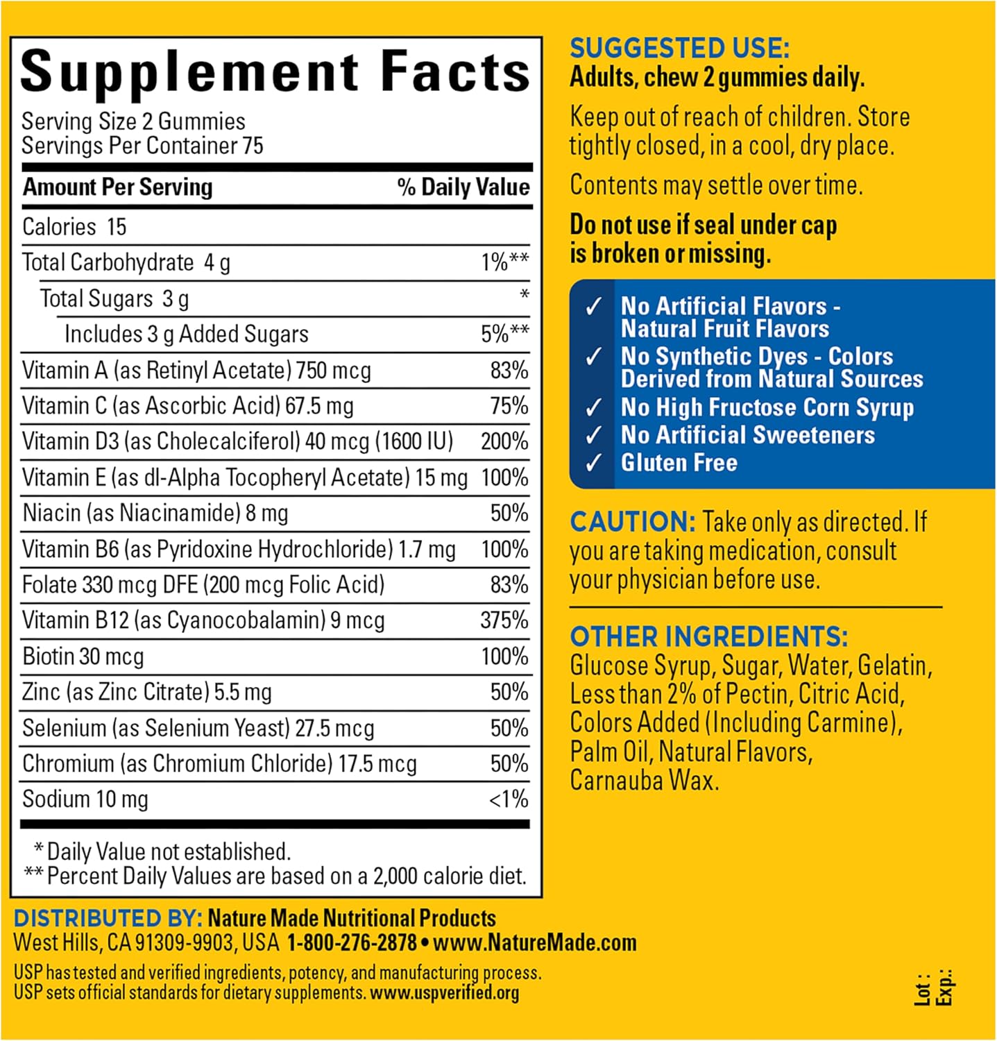 Nature Made Multi for Him: Multivitamínico para Hombres, Gominolas, 150 unidades (75 días)