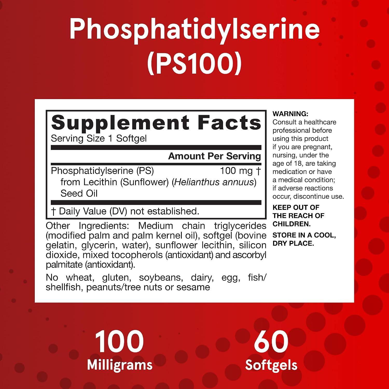 Jarrow Formulas PS100 Fosfatidilserina 100 mg - Pack de 12 botes de 60 cápsulas blandas