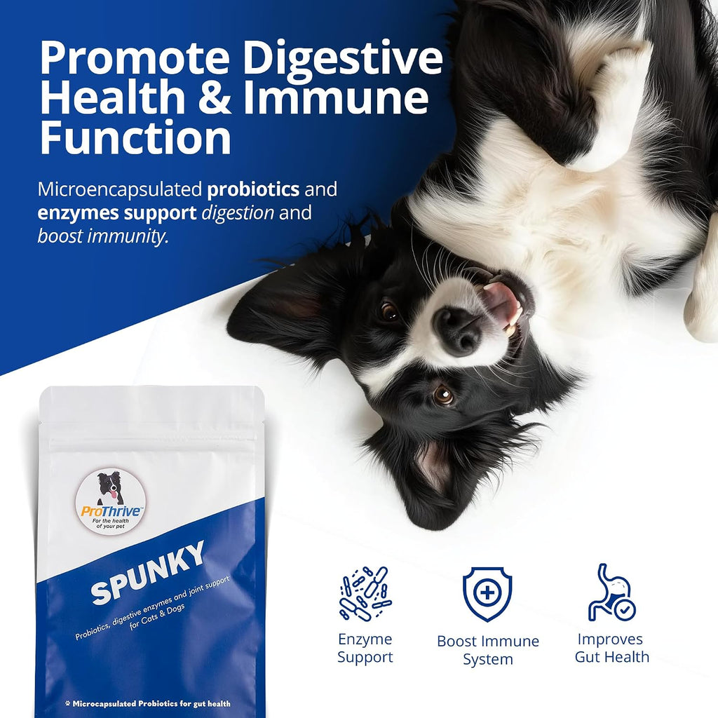 PROTHRIVE Spunky Digestive Supplement - Probióticos, Enzimas Digestivas, Soporte Articular para Perros y Gatos - 227g