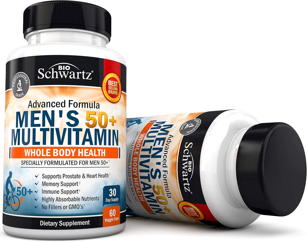 Multivitamínico Diario para Hombres Mayores de 50 Años - Con Zinc, Vitaminas A, B, C, D3, E - Apoyo para la Salud del Corazón y el Cerebro - 60 Cápsulas