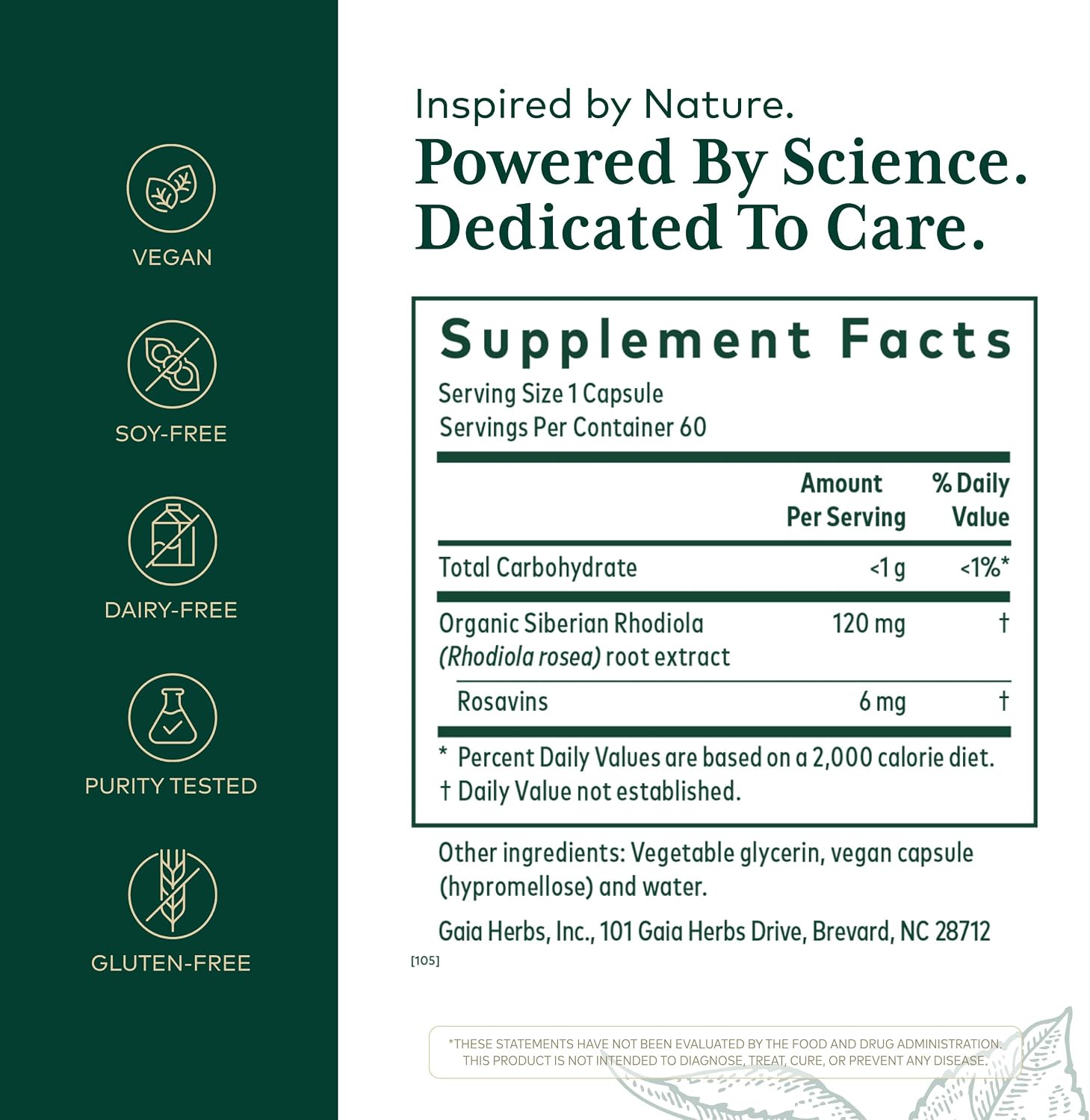 GAIA HERBS PRO Rhodiola - Complemento Adaptógeno con Extracto de Raíz de Rhodiola - 60 Cápsulas (30 Dosis)