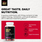 GNC Mega Men Multivitamínico en Gomitas para Hombres - Energía, Metabolismo e Inmunidad, Sabor Frutos Rojos, 120 Gomitas