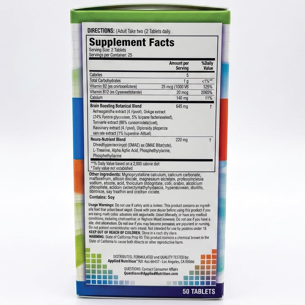 Applied Nutrition Healthy Brain All Day Focus – Concentración Todo el Día, 50 Comprimidos (Pack de 3)