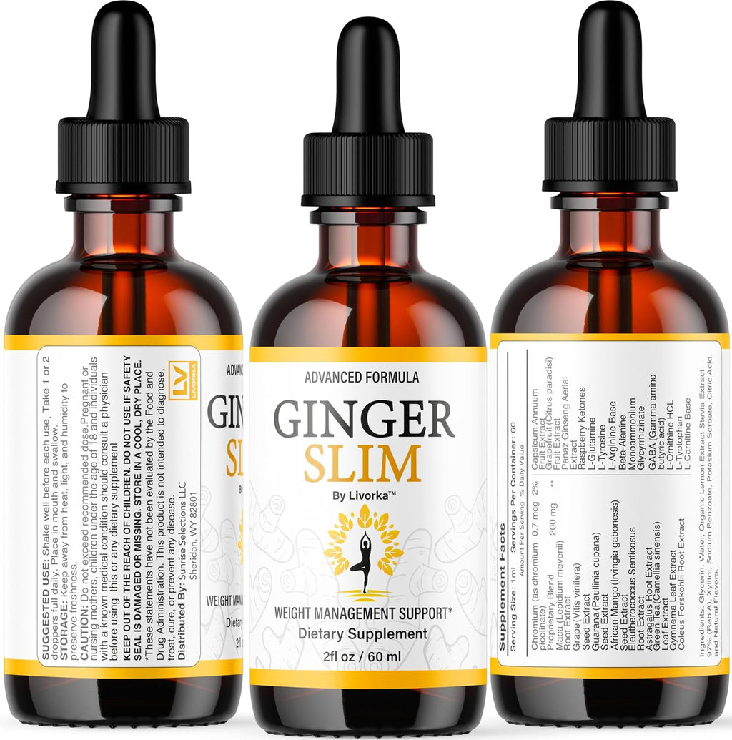 Ginger Slim Drops - Gotas Líquidas Naturales, Fórmula Premium, 1 Frasco para 1 Mes
