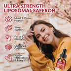ReviNutra Saffron Extract Liposomal Drops – 88.5mg con Magnesio, Zinc, Ashwagandha, L-Theanina, Vitamina B6, D3 – Sabor Fresa 59ml (2 Fl Oz)
