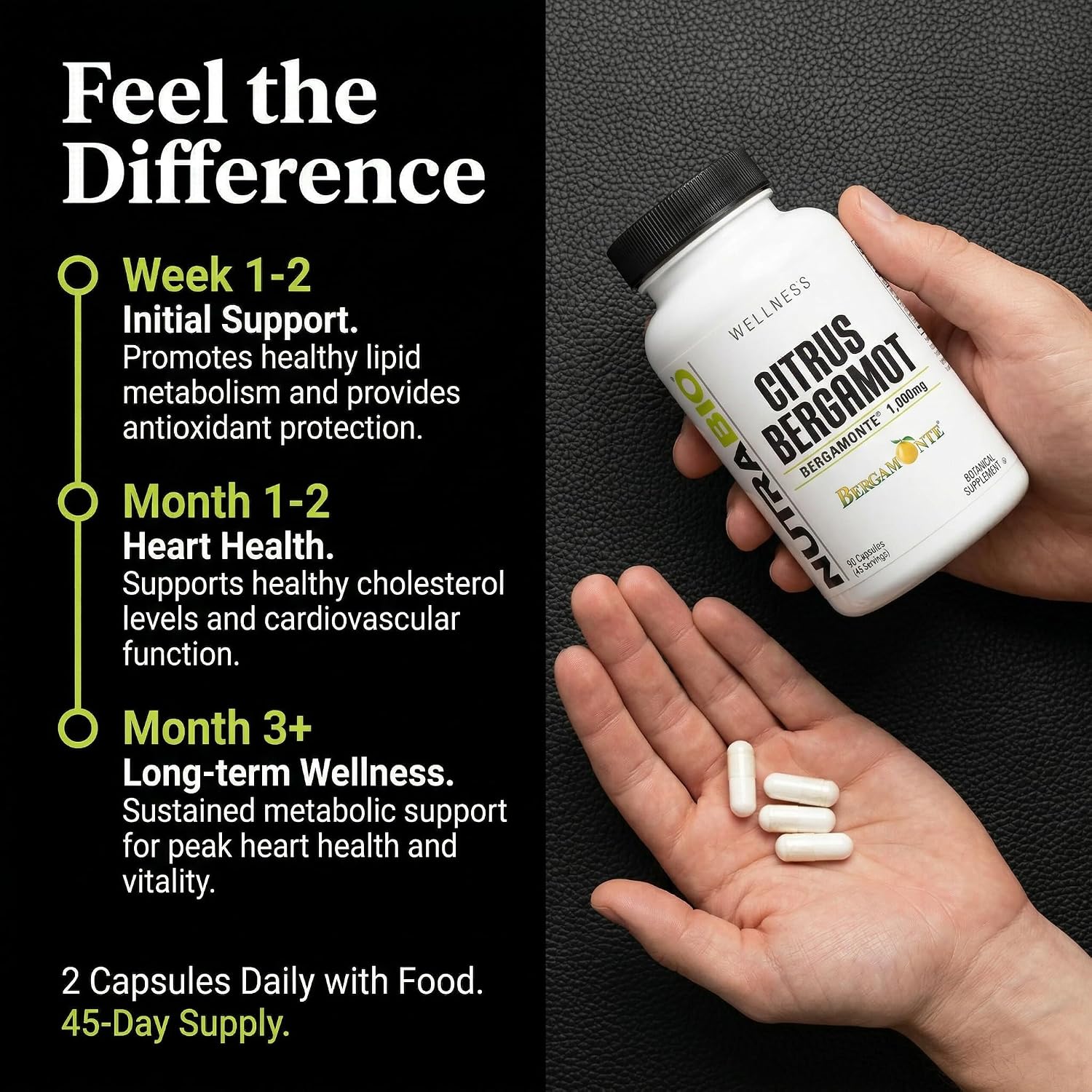 NutraBio Extracto de Bergamota Cítrica Bergamonte® 1000mg, 90 Cápsulas
