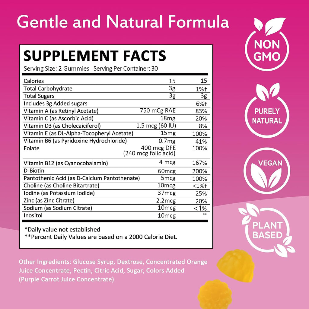 Laicuherb Gominolas de Fertilidad para Mujer - Apoyo al Equilibrio Hormonal y Concepción - Vitaminas Prenatales con Myo-Inositol y Ácido Pantoténico - 60 Gominolas